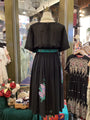 Vintage Black Pleated Dress – Short Sleeve Butterfly Print