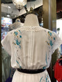 Authentic Vintage Cream Floral Chiffon Dress – V-Neck Ruffled One of a Kind