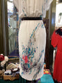 Authentic Vintage Cream Floral Chiffon Dress – V-Neck Ruffled One of a Kind