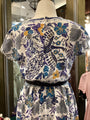 Vintage Peacock Print Dress – V-Neck Cap Sleeve