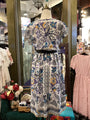 Vintage Peacock Print Dress – V-Neck Cap Sleeve