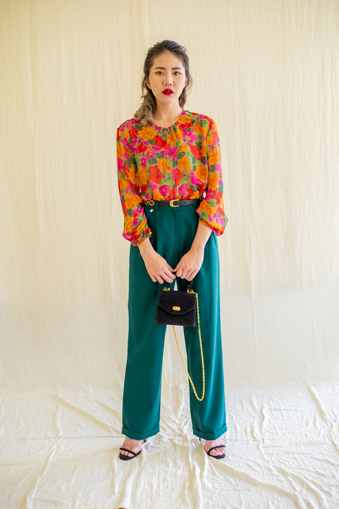 Forest green high-waisted vintage trousers