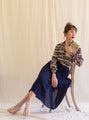 Deep blue pleated chiffon vintage skirt