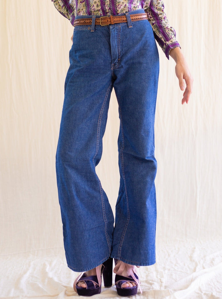 High waisted wide leg flare blue jeans