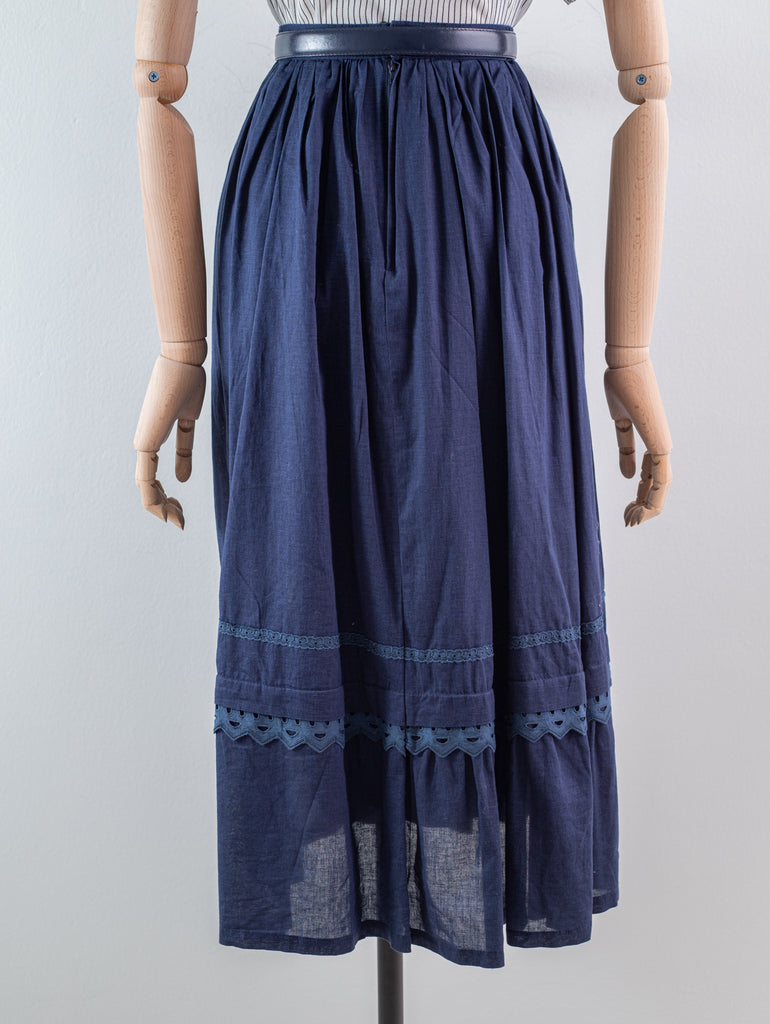 Vintage Cotton Navy Blue Midi Skirt