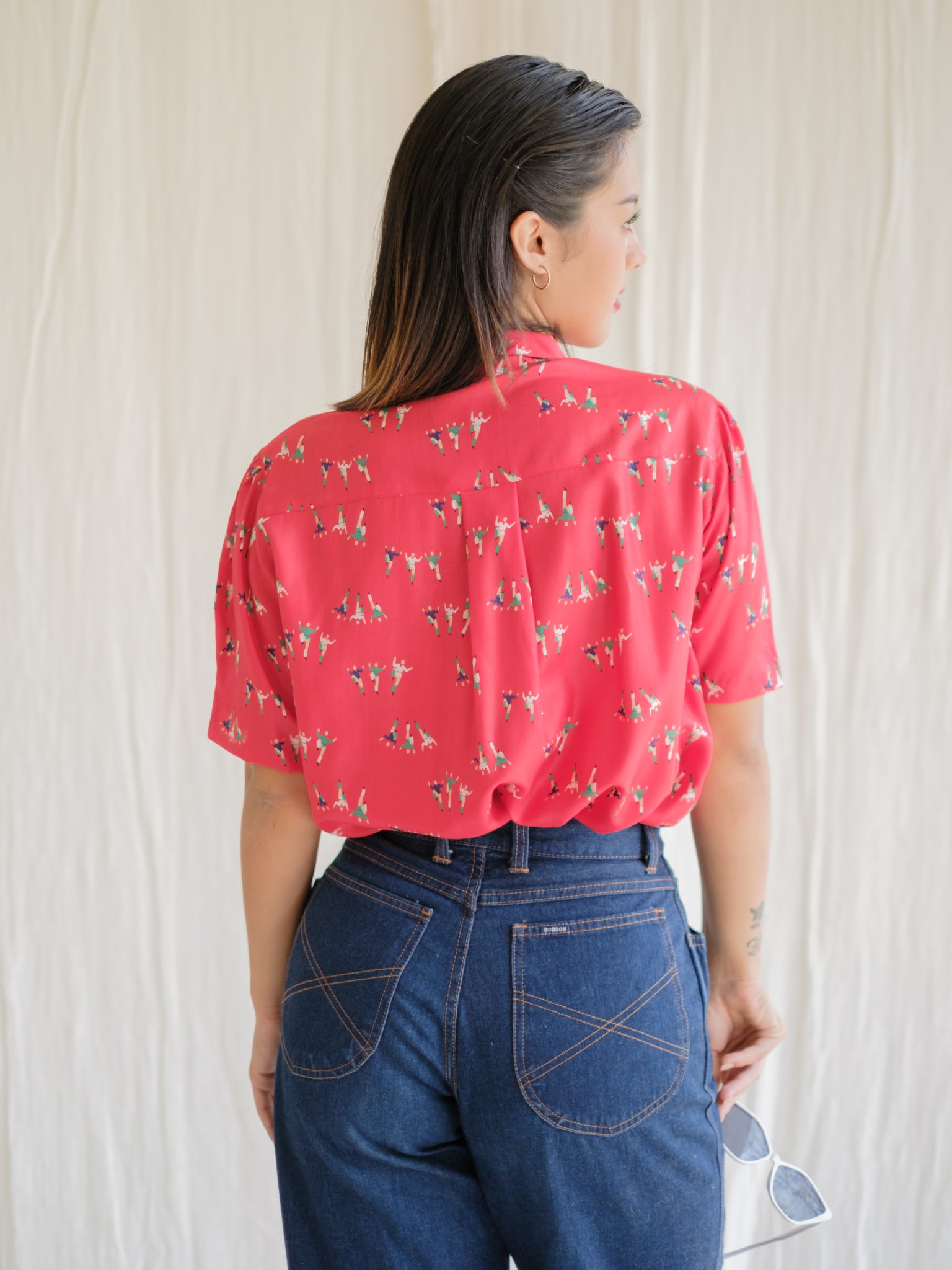 Red collared shirt vintage blouse