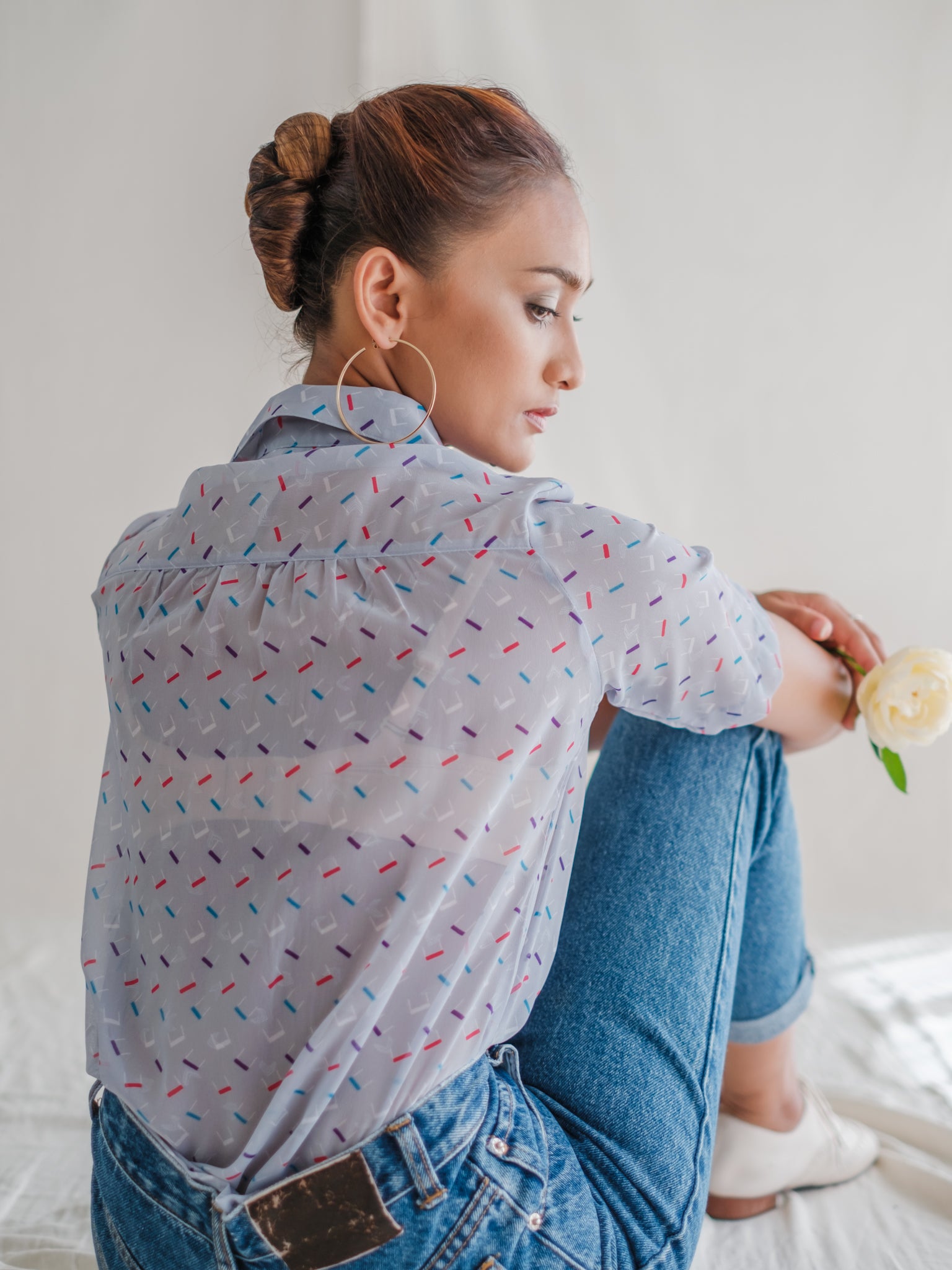 Abstract print short sleeve vintage blouse