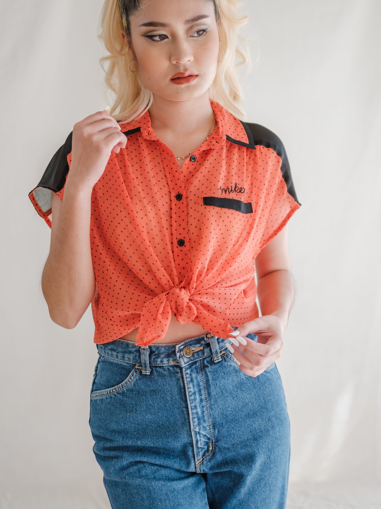 Polka dots chiffon vintage blouse