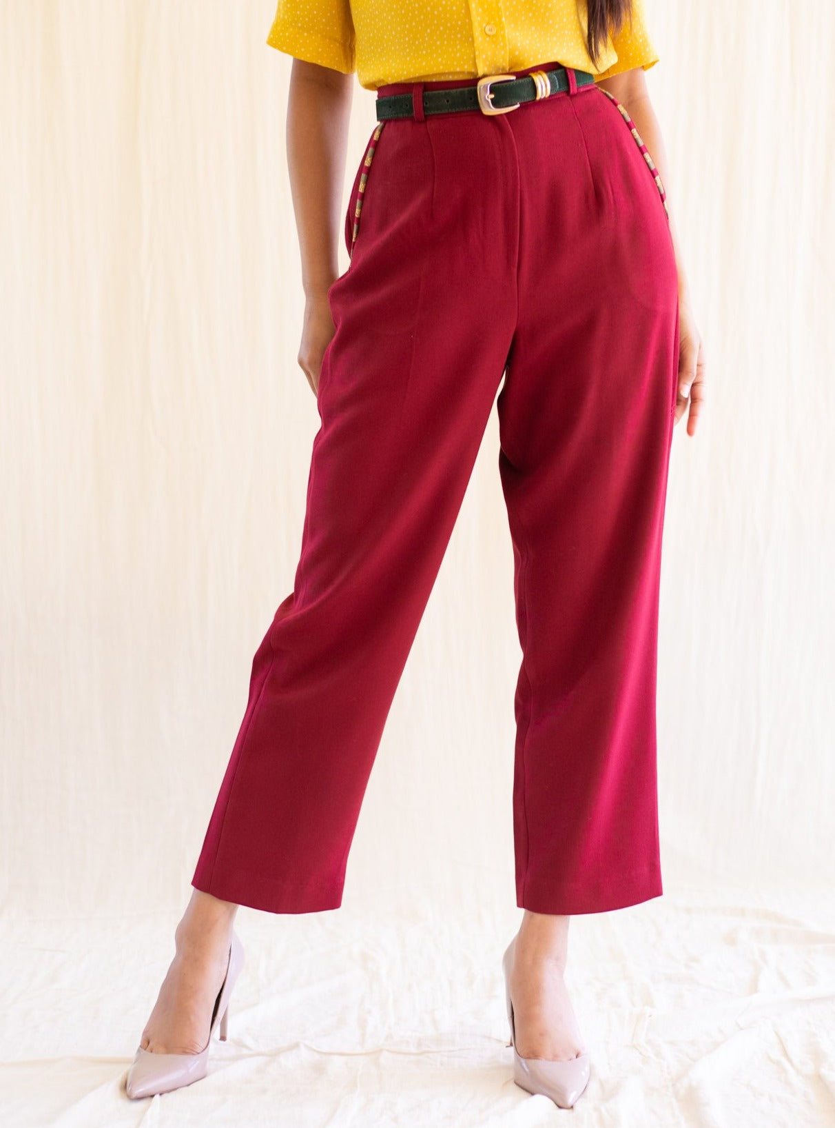 Vintage wine red high waisted straight trousers