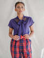 Bow tie purple chiffon vintage blouse
