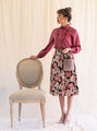 Vintage Floral Print Pink Midi Skirt