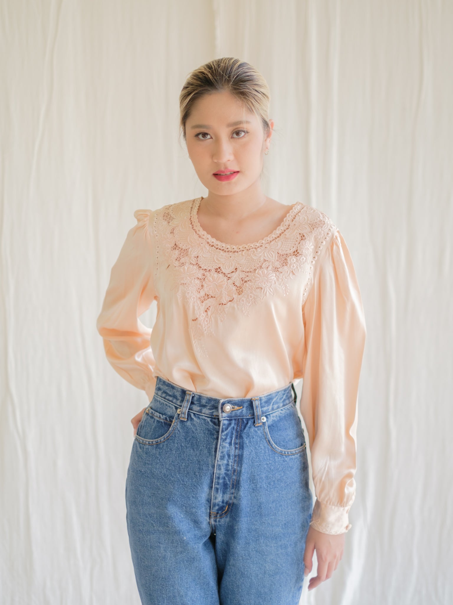 Pure silk embroidery vintage blouse