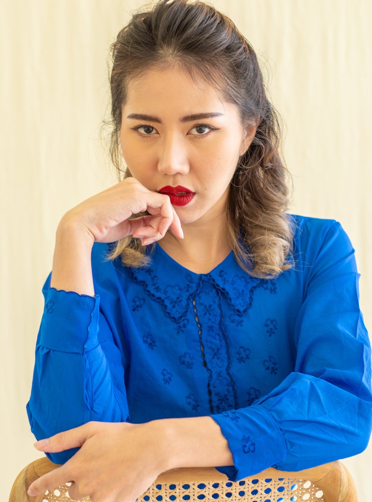 Blue embroidered vintage blouse
