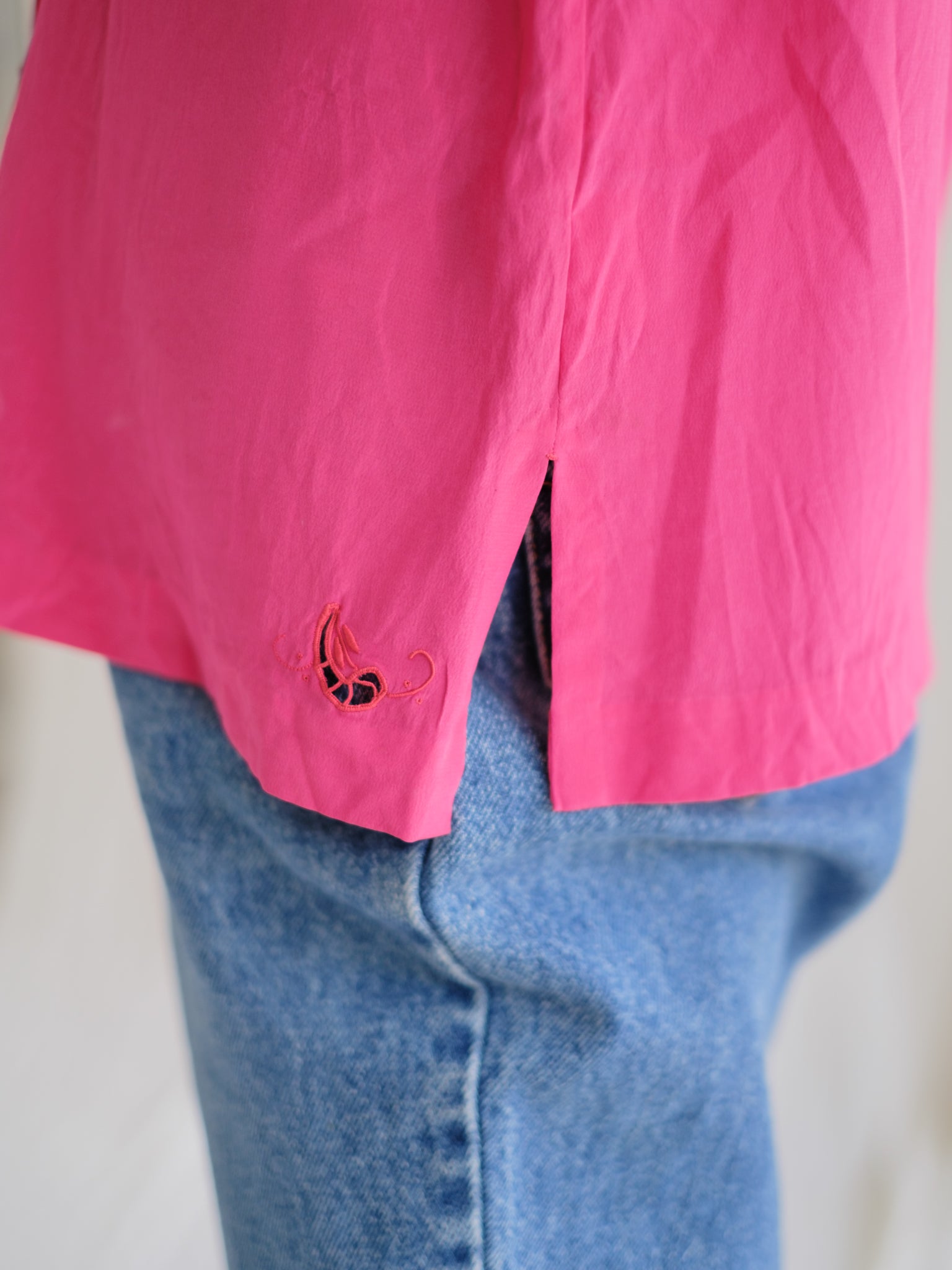 Red embroidered silk vintage blouse