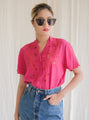 Red embroidered silk vintage blouse