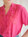 Red embroidered silk vintage blouse