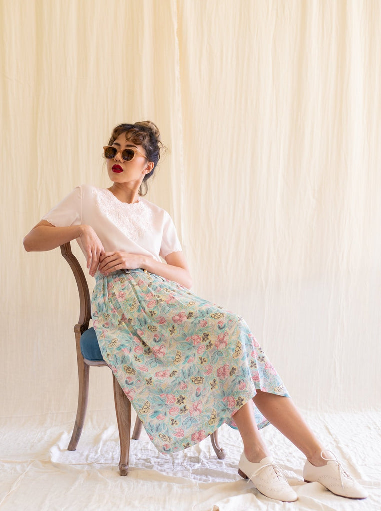 Vintage Ditsy Floral Print Midi Skirt