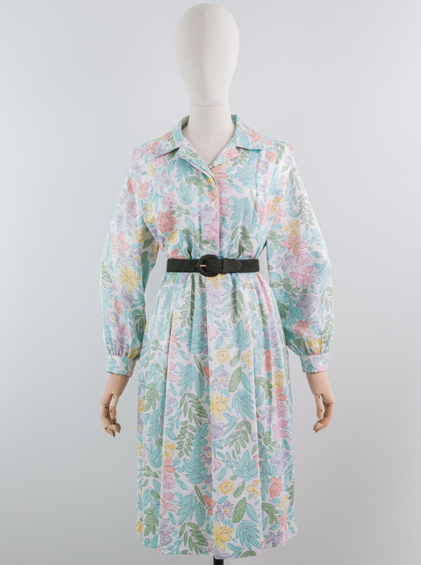 Floral print long sleeve vintage dress