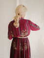 Vintage pleated maroon vintage dress with cuff sleeves