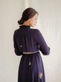 Floral V neck navy blue vintage dress