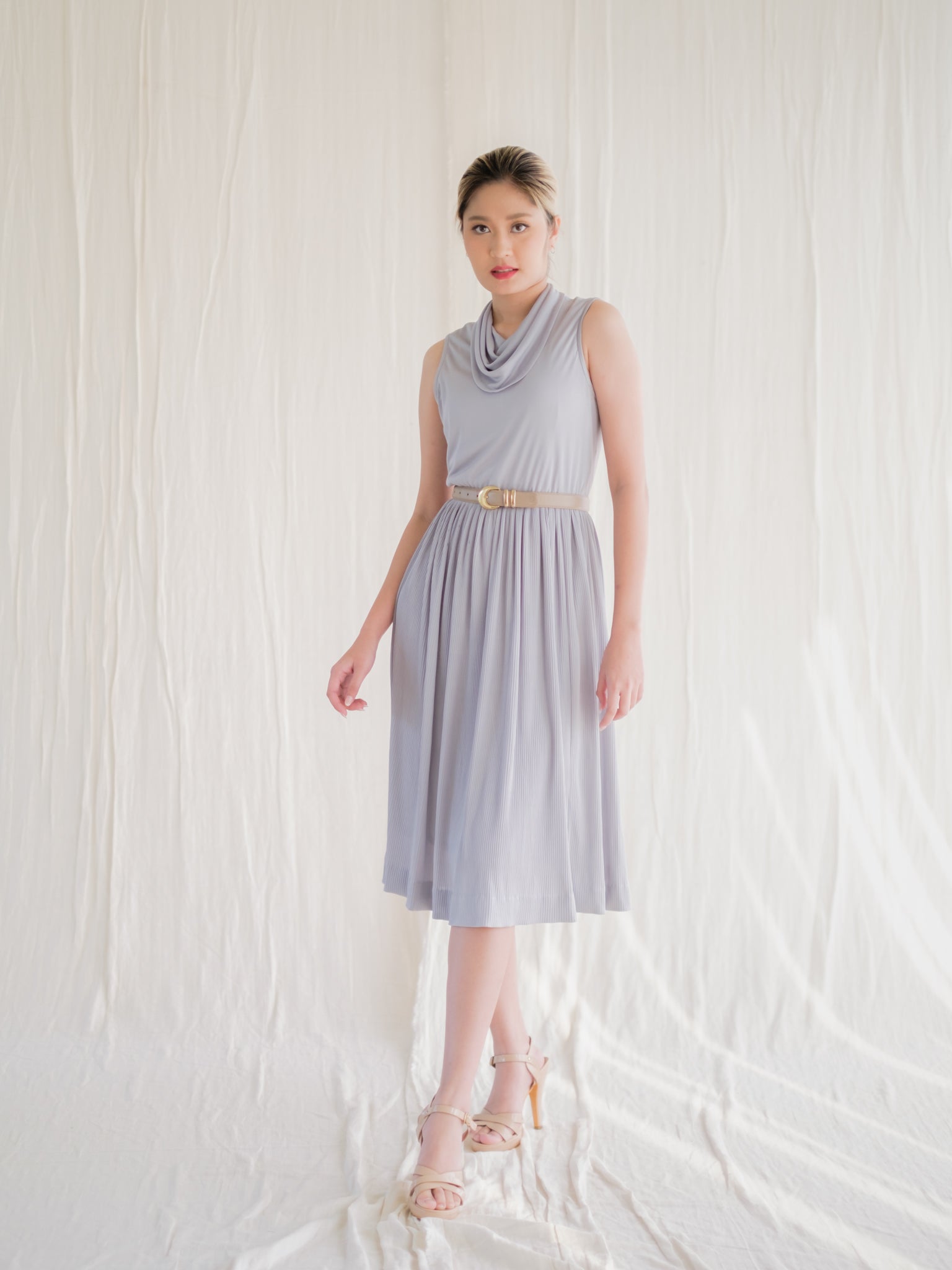 Gray cowl neck vintage dress