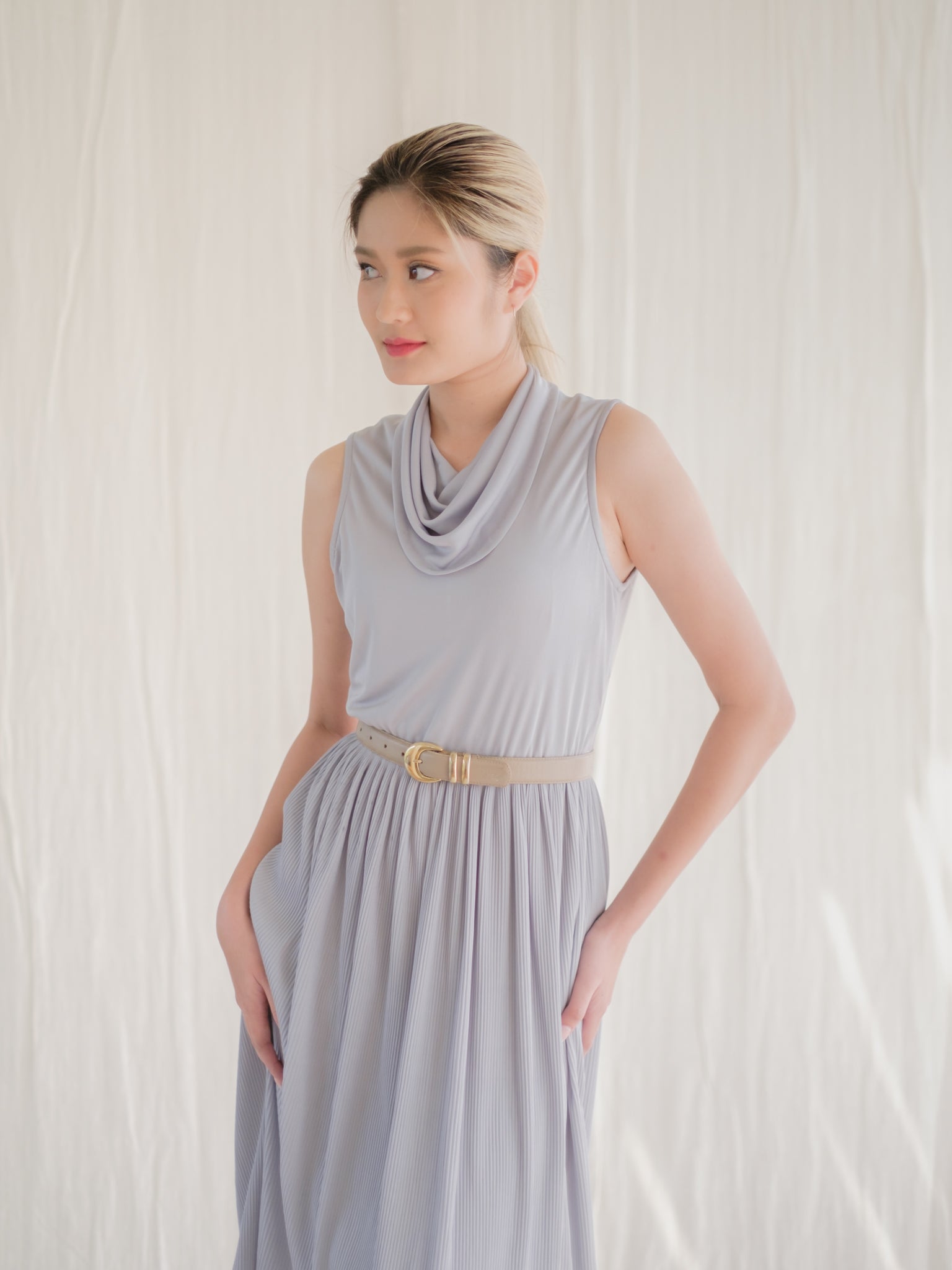 Gray cowl neck vintage dress