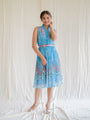 Blue pleated vintage dress with wildflower print
