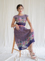 Violet pleated vintage dress with wildflower print