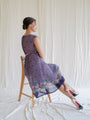 Violet pleated vintage dress with wildflower print