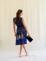 Navy-blue vintage dress with abstract print