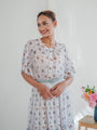 White chiffon vintage dress with wild floral print