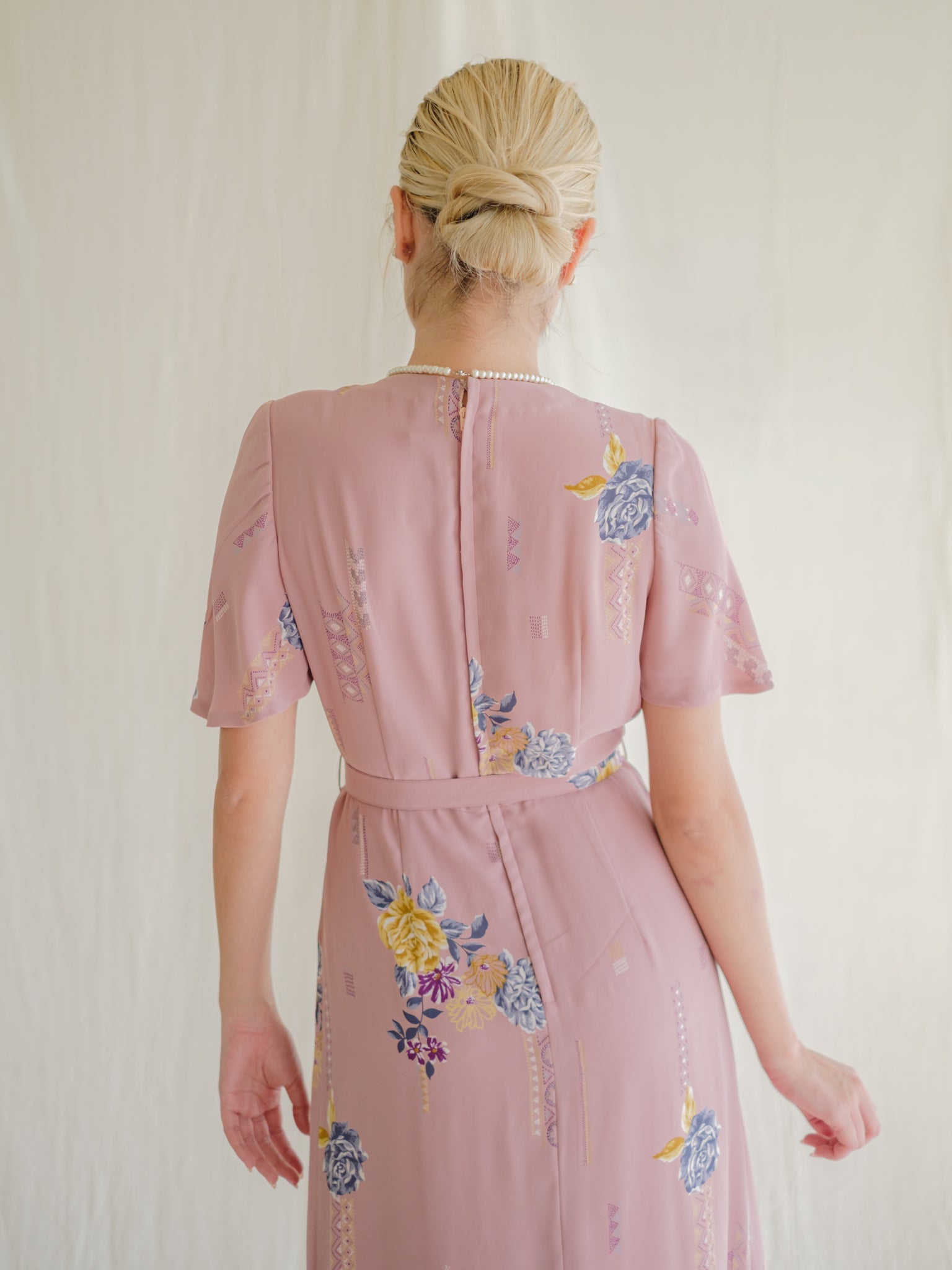 Pink floral chiffon vintage dress