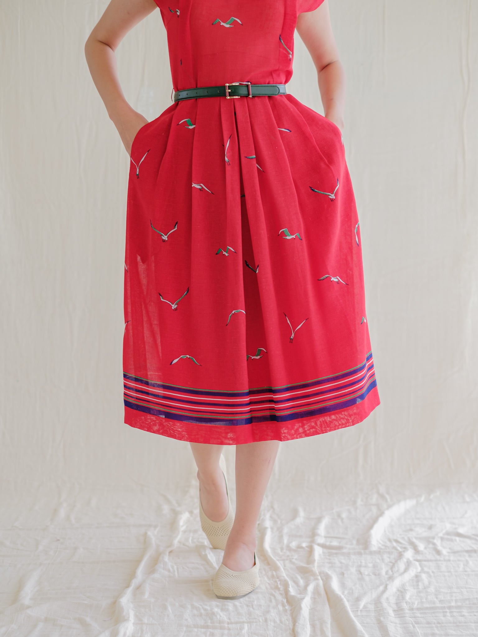 Vintage bird print summer dress