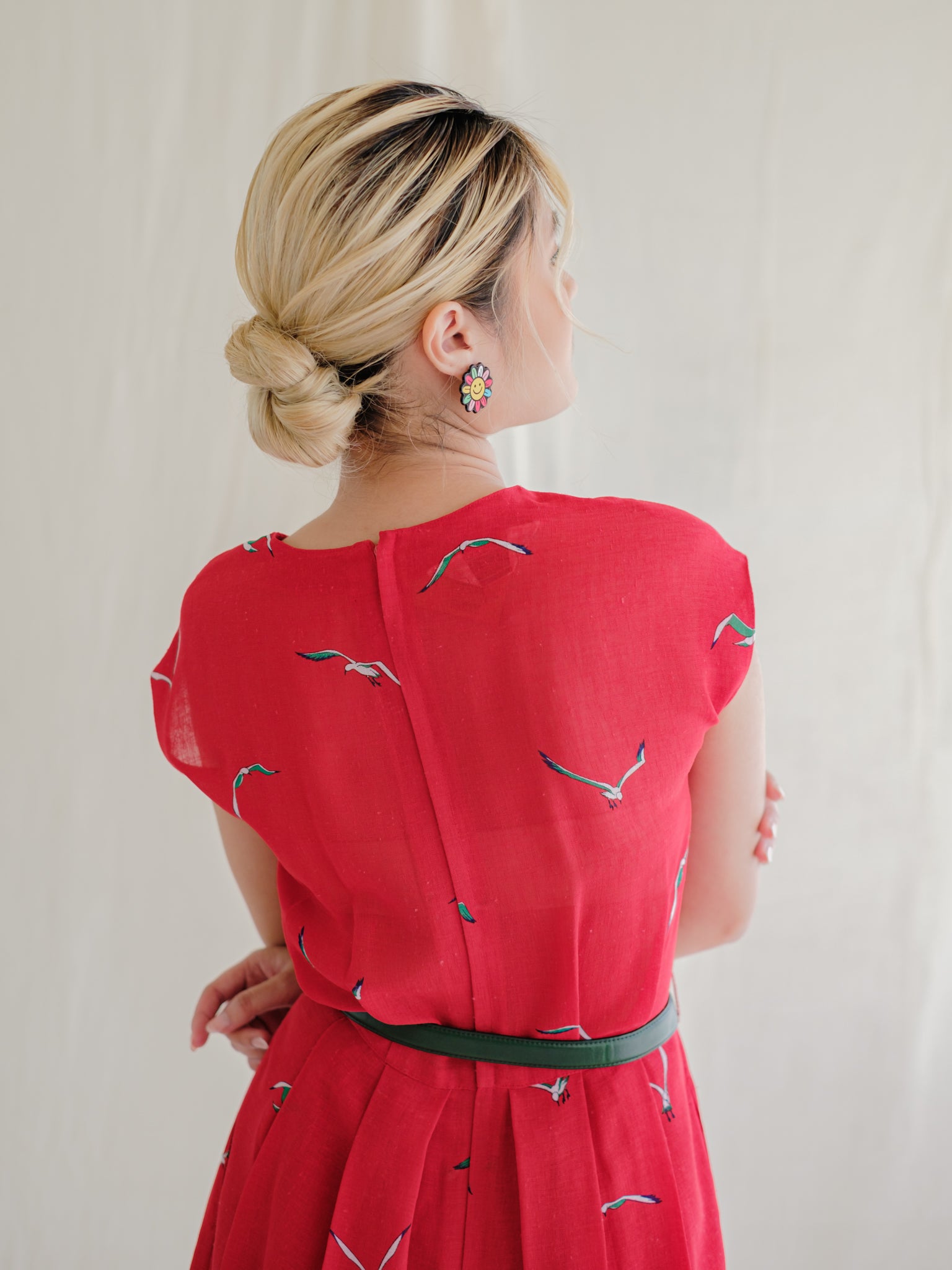 Vintage bird print summer dress