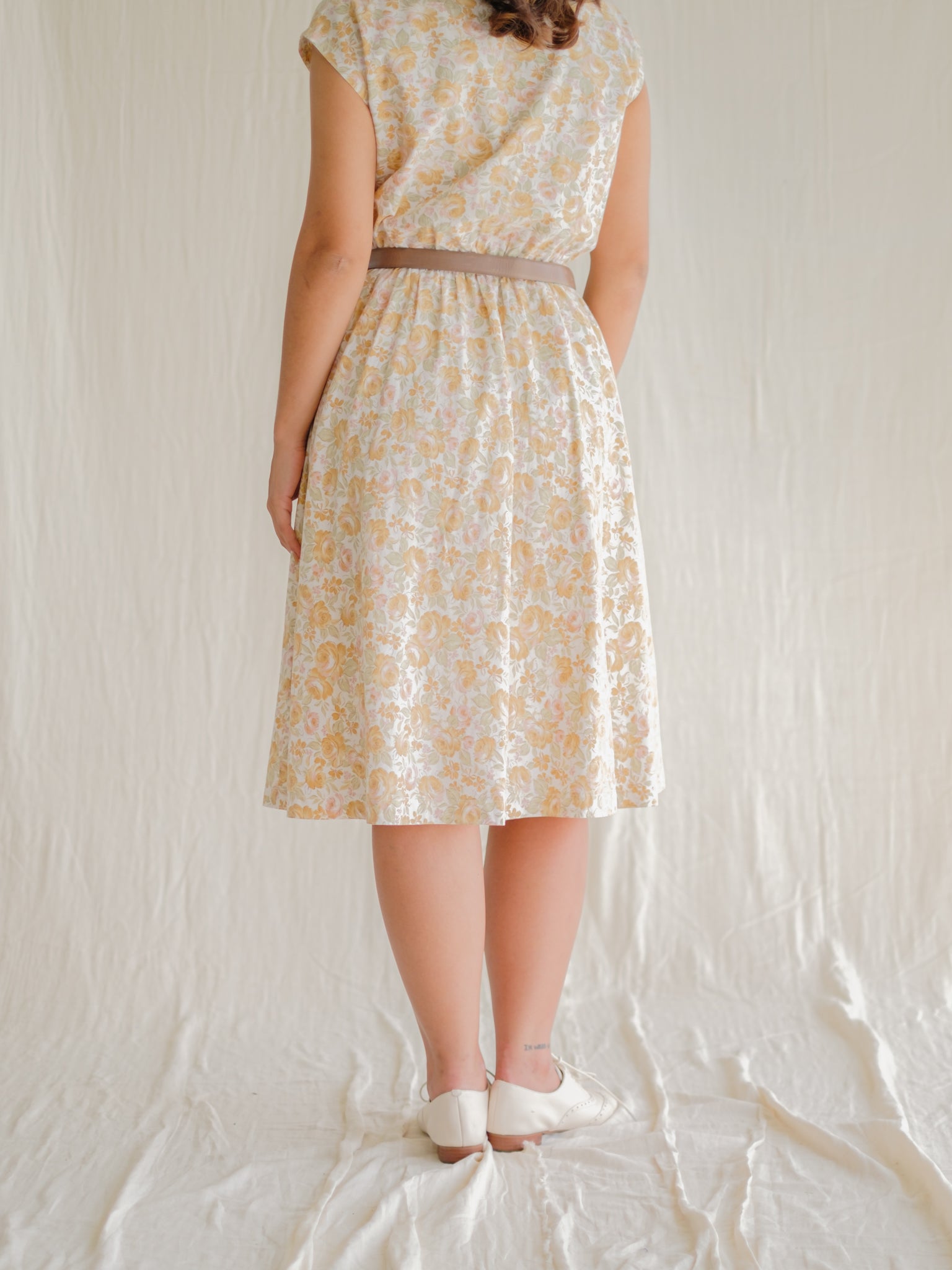 Cream floral cotton vintage dress