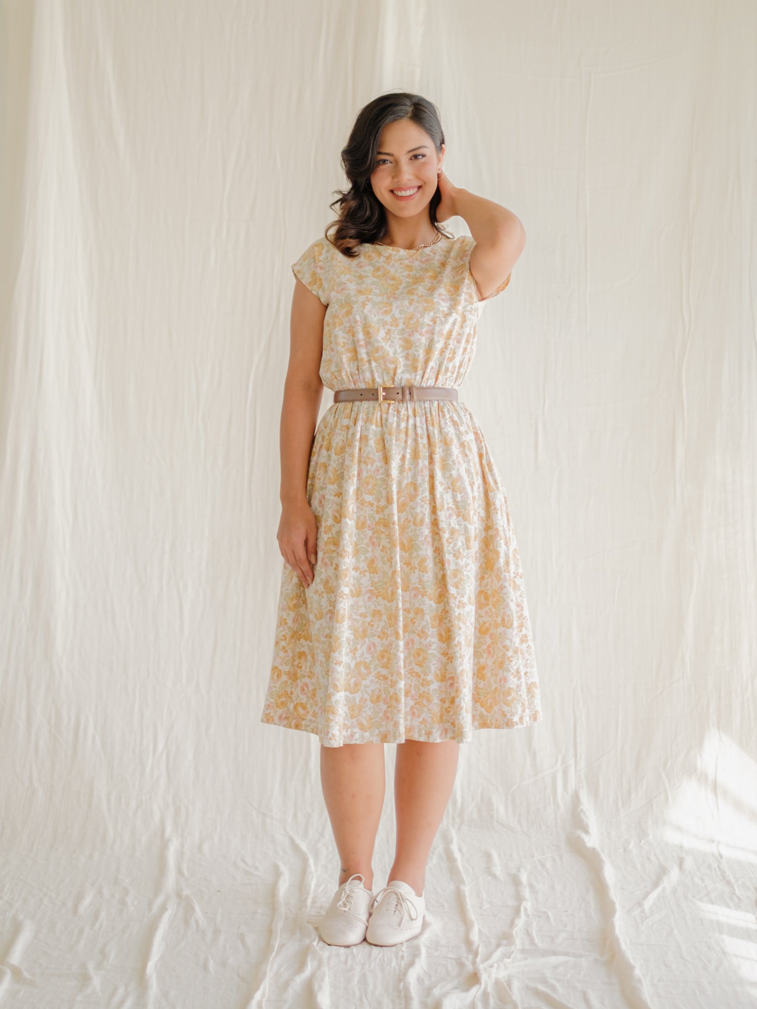 Cream floral cotton vintage dress
