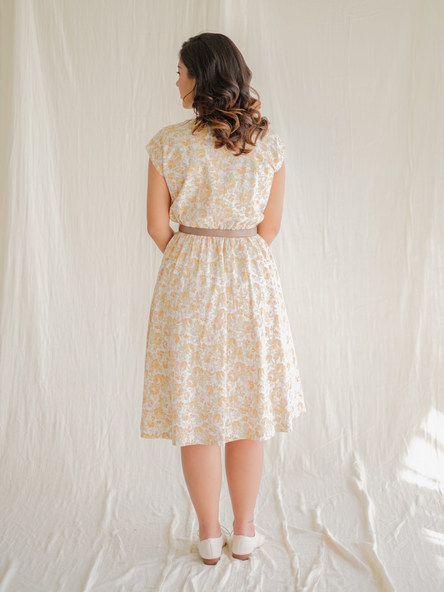 Cream floral cotton vintage dress