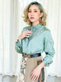 Green ruffle silk vintage blouse