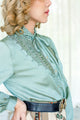 Green ruffle silk vintage blouse
