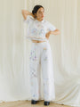 Vintage Crop Top and Pants Set with Floral Embroidery and Patchwork