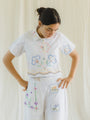 Vintage Crop Top and Pants Set with Floral Embroidery and Patchwork