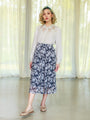 Vintage Floral Print Blue Midi Skirt