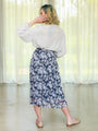 Vintage Floral Print Blue Midi Skirt