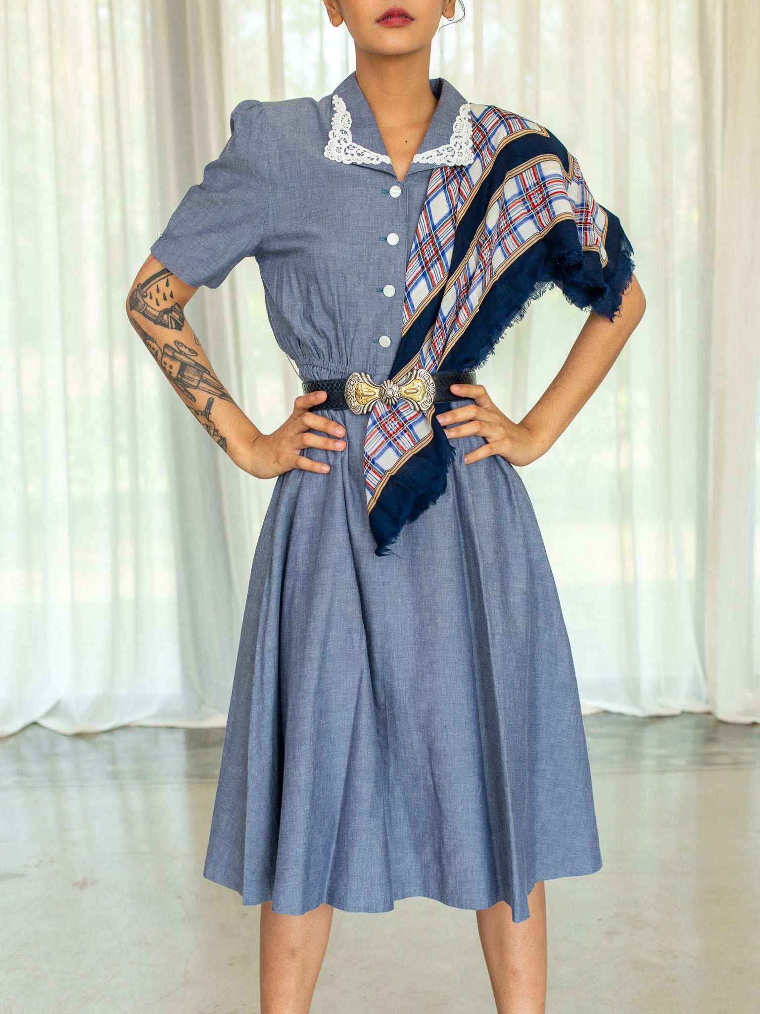 Vintage Blue plaid Scarf