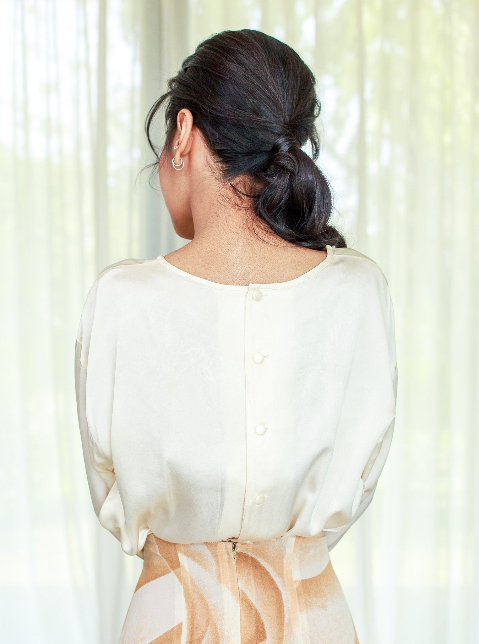 Ivory embroidered vintage silk blouse