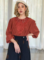 Burgundy embroidered chiffon vintage blouse
