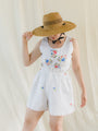 Vintage Crop Top and Shorts Set with Floral Embroidery