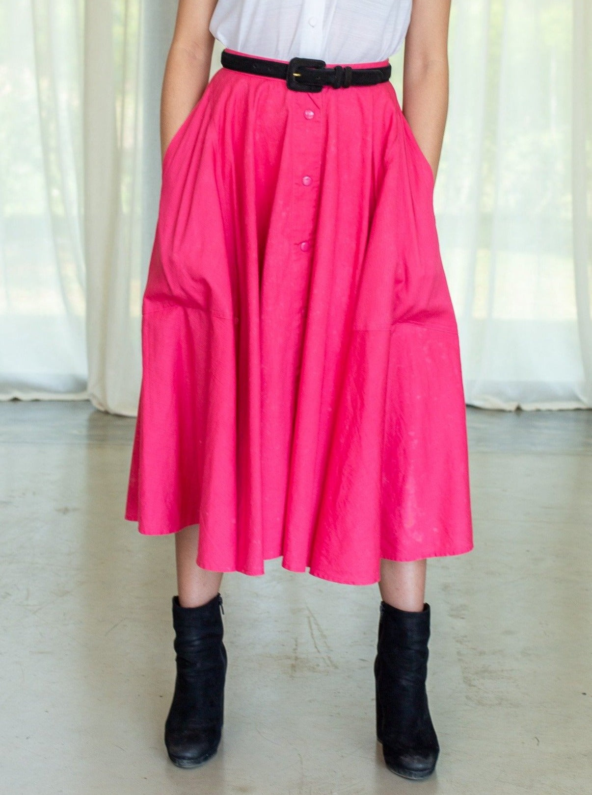 Vintage 80s Shocking pink cotton vintage skirt