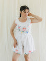 Vintage Floral Embroidered Crop Top and Shorts Set with Rose Border