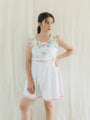 Upcycled Bright Floral Hand-Embroidered Crop Top and Shorts Set